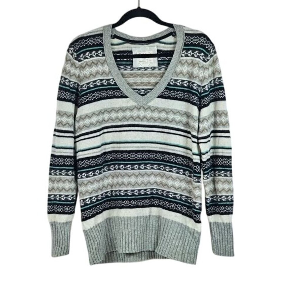 Old Navy Wool/Angora Blend V-Neck Fair Isle Sweater Size XXL‎ Preppy Academia